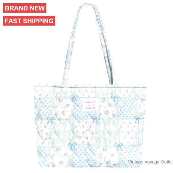 Floral Quilted Tote Bag with Zipper Medium Size for Daily Essentials